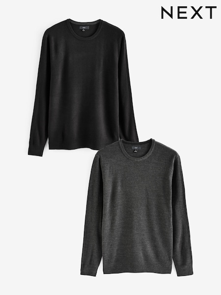 Black/Grey Crew Neck Regular Fit Soft Touch Jumpers 2 Pack (674772) | £36