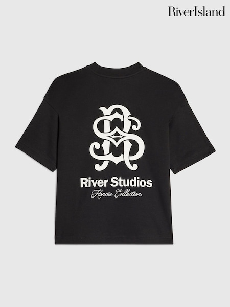 Black - River Island Ri Logo Oversized T-shirt
