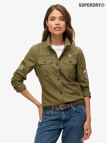 Superdry Burnt Olive Military 100% Cotton Shirt (674933) | £65