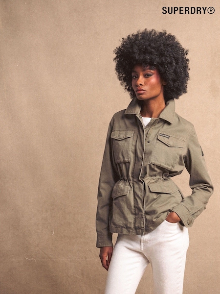 Superdry Moss Khaki Embroidered Military 100% Cotton Jacket (675092) | £130
