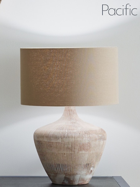 Pacific White Manaia White Wash Textured Wood Table Lamp (675118) | £145
