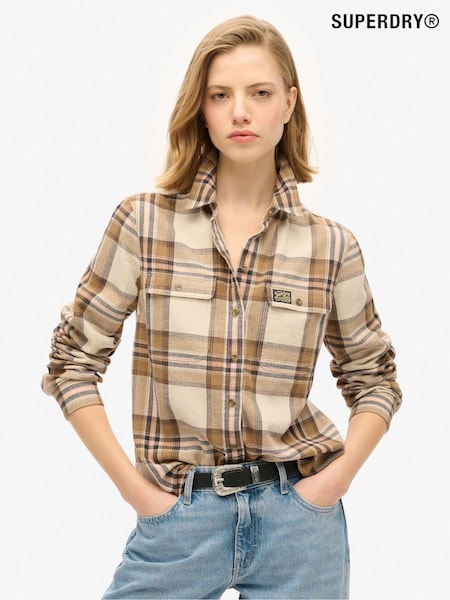 Superdry Beige/Cream Check 100% Cotton Lumberjack Check Flannel Shirt (675222) | £50
