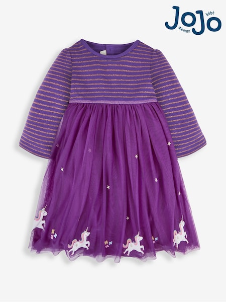 JoJo Maman Bébé Purple Unicorn Party Dress (675309) | £18