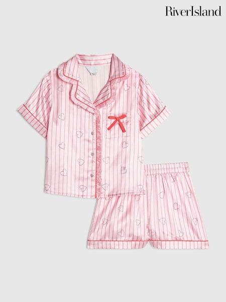 Pink - River Island Stripe Hotfix Satin Pyjamas