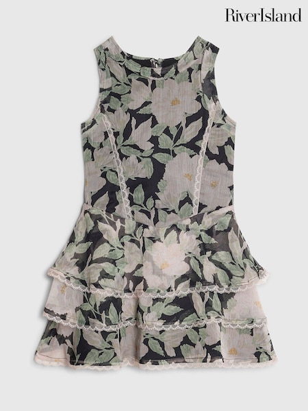 Black - River Island Floral Chiffon Dress