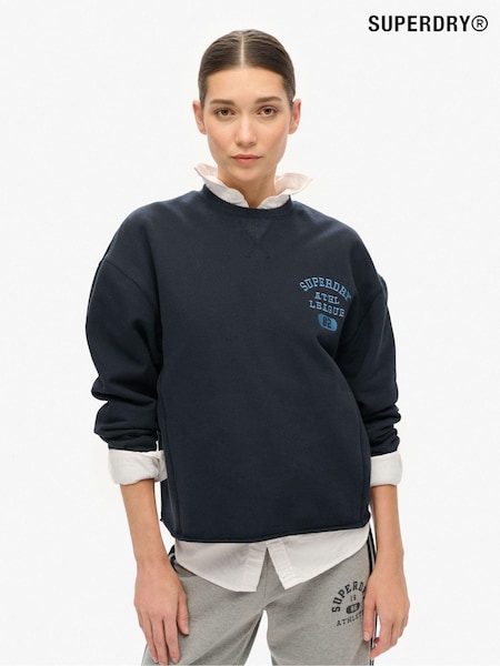 Superdry Eclipse Navy Eclipse Navy Athletic Loose Crop Crew 100% Cotton Sweatshirt (675592) | £45