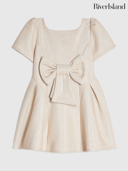 Cream - River Island Glitter Bow Dress
