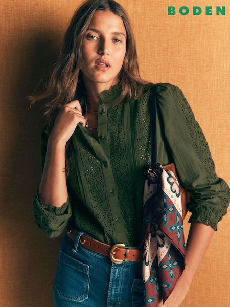 Green - Boden Broderie Cotton Top