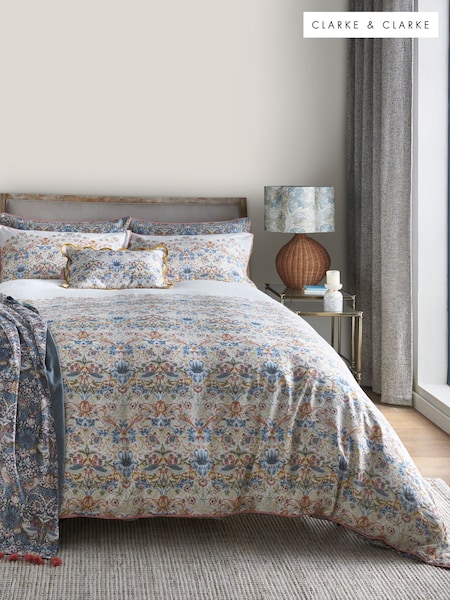 Clarke & Clarke Pink William Morris Strawberry Thief 200 Thread Count Duvet Cover and Pillowcase Set (675856) | £45 - £75