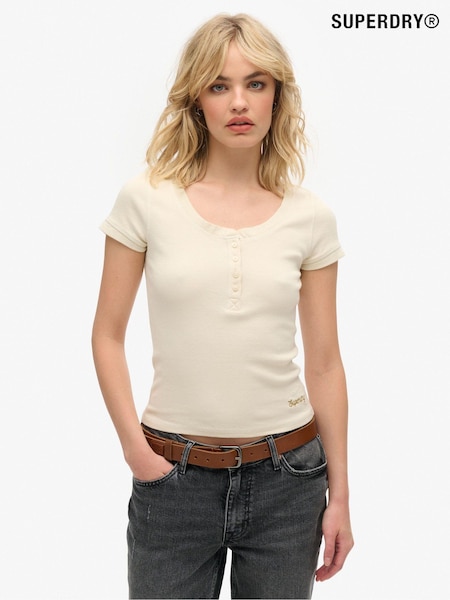 Superdry Turtledove Cream Essential Button Down Short Sleeve Top (675861) | £25