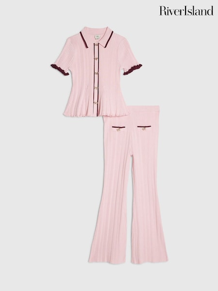 Pink - River Island Peplum Top & Kickflare Set