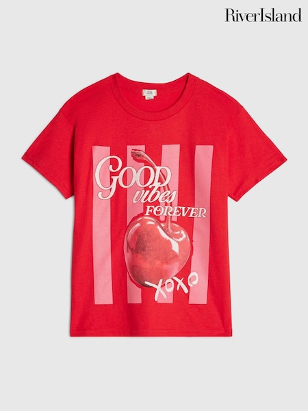 Red - River Island Good Vibes Cherry T-shirt