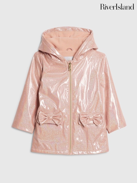 Pink - River Island Glitter Bow Pocket Raincoat