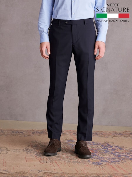 Navy Blue Slim Fit Signature Tollegno Suit Trousers (676628) | £69