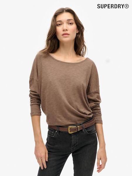 Superdry Nut Brown Marl Long Sleeve Jersey Top (676836) | £23