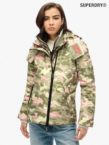 Superdry Seagrass Green Pink Camo Hooded Mountain Windbreaker Jacket (677355) | £100