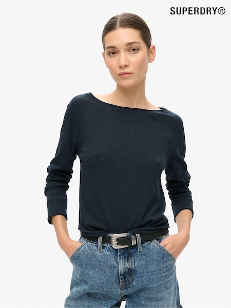 Superdry Eclipse Navy Long Sleeve 100% Cotton French Terry Top (677457) | £25