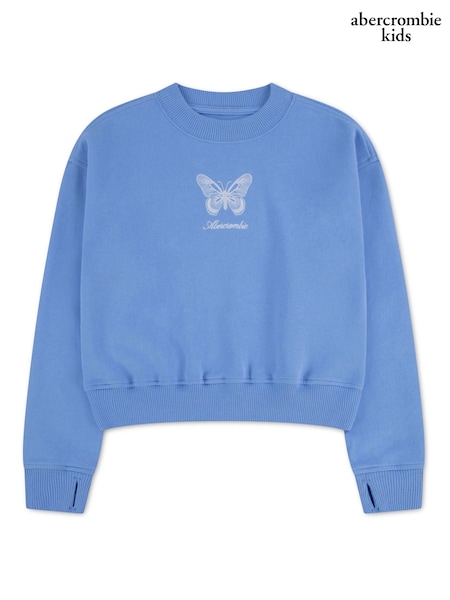 Blue - Abercrombie & Fitch Butterfly Crew Neck Sweatshirt