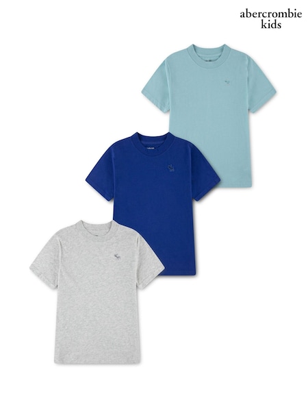 Grey/Light Blue/Dark Blue - Abercrombie & Fitch Short Sleeve T-shirts 3 Pack