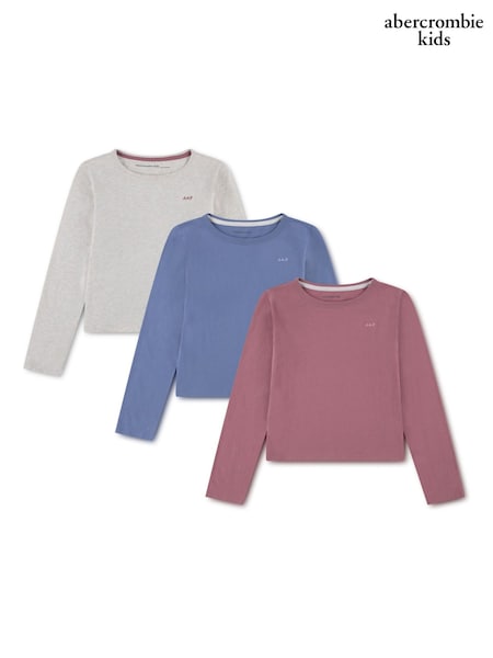Red/Grey/Blue - Abercrombie & Fitch Long Sleeve T-shirts 3 Pack