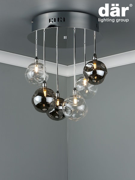 Dar Lighting Silver Quinn 6 Light Semi Flush Fitting Ceiling Light (678989) | £115