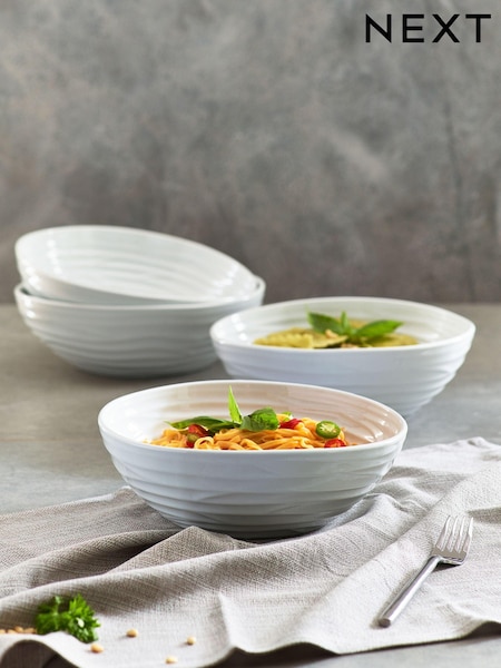 Set of 4 White Large Malvern Organic Shaped Pasta Bowls (678999) | £40