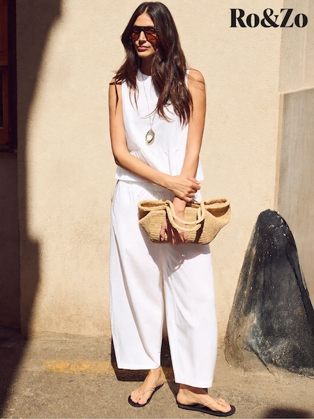 White - Ro&zo Cotton Barrel Leg Trousers