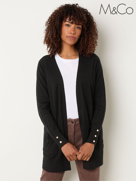 Black - M&co Button Detail Midi Cardigan
