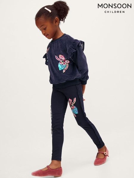 Blue - Monsoon Mon Cheri Embellished Frill Jumper & Leggings
