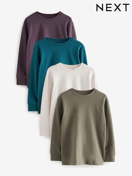 Purple/Blue/Cream/Stone Long Sleeve Cosy T-Shirts 4 Pack (3-16yrs) (683146) | £20 - £26