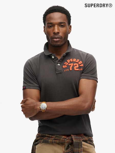 Superdry Washed Black 100% Cotton Vintage Athletic Polo Shirt (683447) | £45