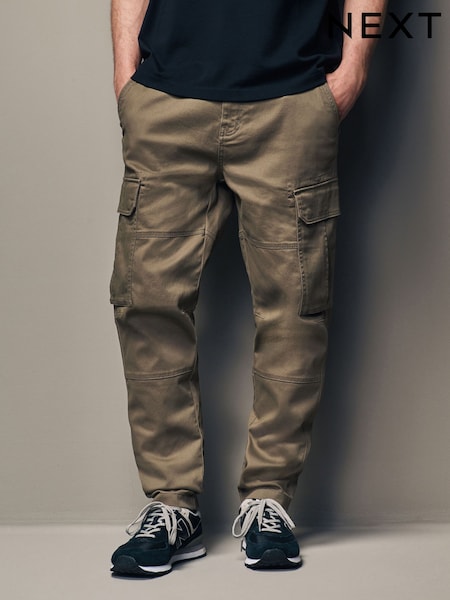 Brown Mushroom Slim Fit Cotton Stretch Cargo Trousers (683647) | £30
