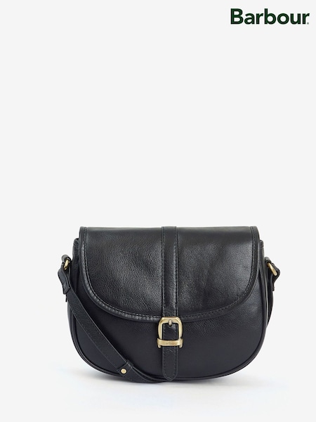 Barbour® Black Laire Medium Leather Saddle Bag (683773) | £129