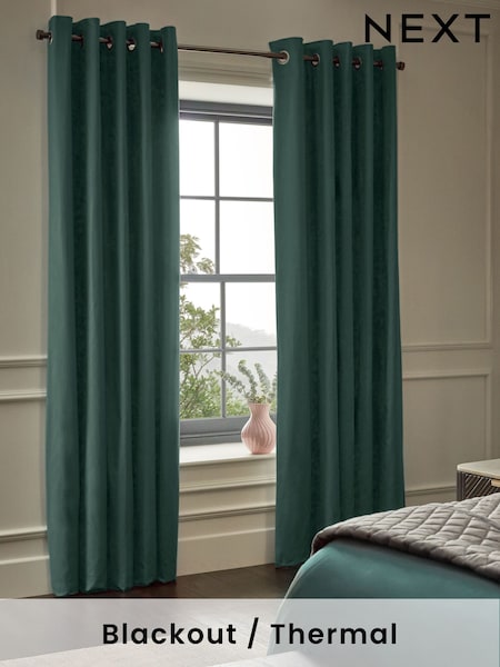 Green Dark Blackout/Thermal Cotton Eyelet Curtains (684270) | £40 - £105