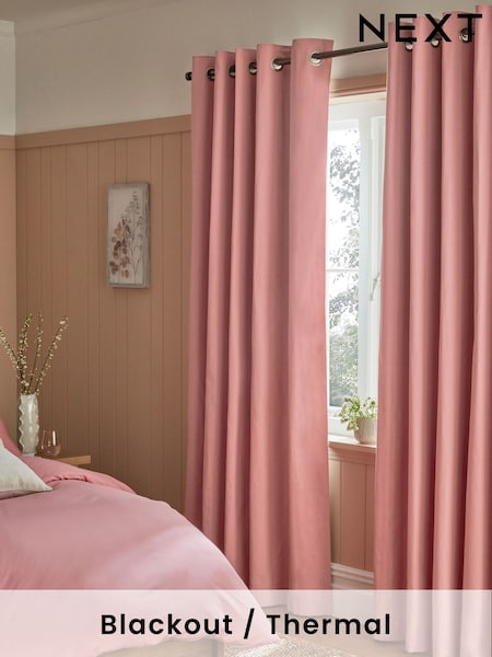 Pink Rose Blackout/Thermal Cotton Eyelet Curtains (684273) | £40 - £105