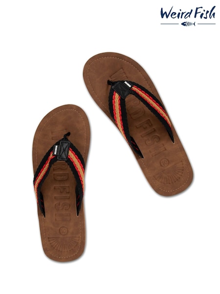 Brown - Regular Weird Fish Malham Leather Look Flip Flops