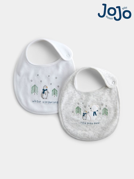 Grey Little Snow Bear - Jojo Maman Bébé 2-pack Bibs
