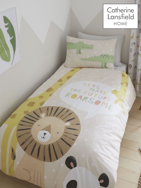 Catherine Lansfield Natural Roarsome Duvet Cover and Pillowcase Set (684771) | £14 - £18