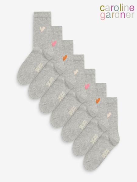 Caroline Gardner Grey Signature Heart Motif Crew Socks 3 Pack (687310) | £14