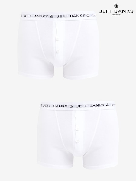 Jeff Banks White Classic Repeat Logo Waistband Button Flu Boxers (687813) | £12