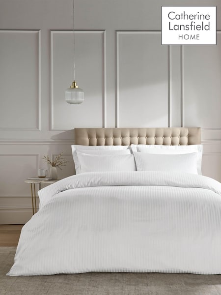 Catherine Lansfield White Satin Stripe Fitted Sheet (688108) | £10 - £18