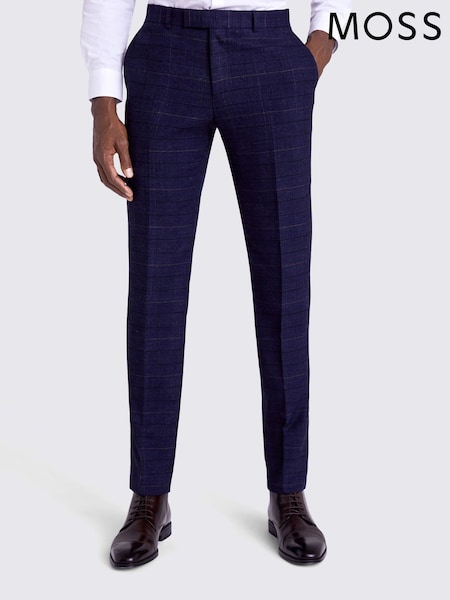 MOSS Navy Blue Slim Check Suit: Trousers (688164) | £90