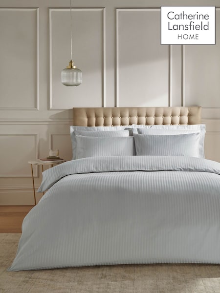 Catherine Lansfield Grey Satin Stripe Fitted Sheet (688810) | £10 - £18