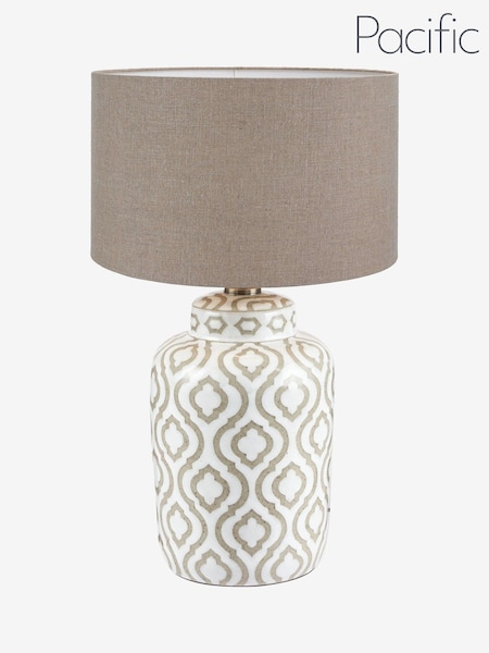 Pacific Cream Celia Taupe and White Pattern Ceramic Table Lamp (68Z787) | £140