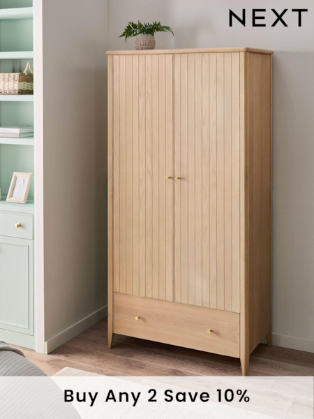 Light Natural Clementine Oak Veneer Double, 1 Drawer Wardrobe (690309) | £850