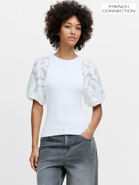 White - French Connection Krista Puff Sleeve Raglan Top