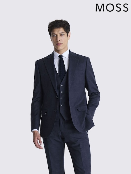 MOSS Navy Blue Tailored Fit Milled Check Suit Jacket (691307) | £189