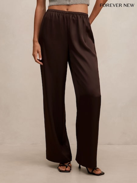 Brown - Forever New Sara Satin Wide Leg Trousers