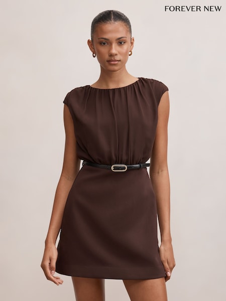 Brown - Forever New Quinn Gathered Bodice Mini Dress
