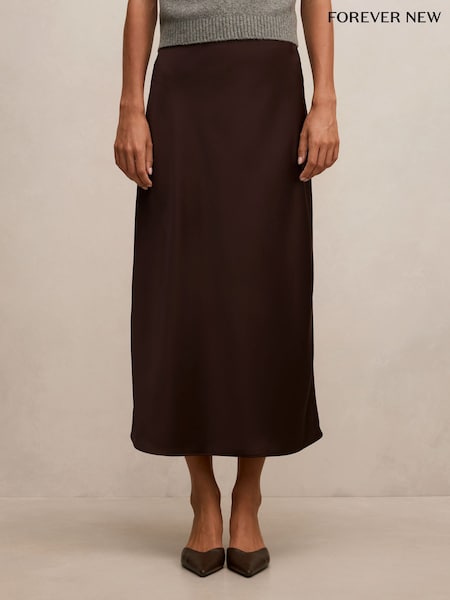 Brown - Forever New Sally Satin Slip Skirt